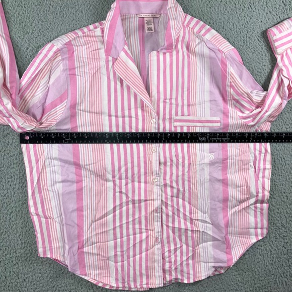 Victorias Secret PINK Pajama Top Women XL Button Front Long Stripped Long Sleeve - Picture 4 of 9